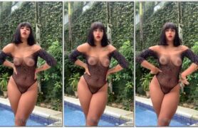 Millynds aproveitando o dia na piscina e exibindo as teta