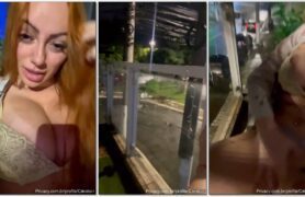 Jessica Patez fazendo uma performance provocante na varanda para entreter os vizinhos