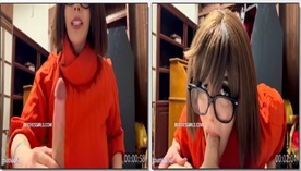 Mariah Mallad, fantasiada de Velma, levanta a saia e senta com desejo no membro avantajado