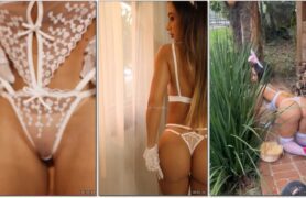 Renata Matos, a famosa coelhinha do OnlyFans, sensualizando de quatro com uma calcinha bem apertada