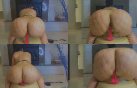 Stephanie Rodriguez, com um bundão avantajado, pulando em cima de um brinquedo erótico na sua buceta