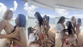 Kinechan e suas amigas sensuais se divertindo juntas na lancha do homem mais velho e poderoso