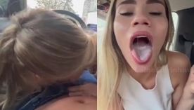 Chupando o pau do cara bem pauzudo no carro, a safadinha Laine Loirinha faz um boquete até ele gozar
