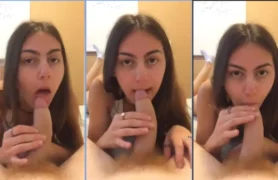 A priminha safadinha está se agarrando na piroca do primo e fazendo um boquete sensacional