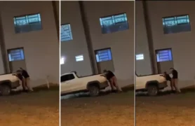 Casal é pego em vídeo caseiro fudendo gostoso atrás da camionete à noite