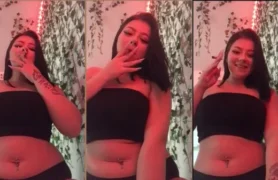 Gabriella Manhaez toda empolgada fumando maconha e fazendo poses sensuais online