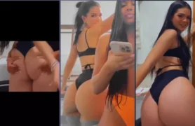 Mel Maia dançando com prazer ao lado de sua amiga morena