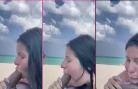 Morena é flagrada em vídeo caseiro realizando sexo oral em um pau grande à beira da praia