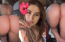 Julia Govea filmou um vídeo em casa mostrando o bundão gostoso com a calcinha bem enfiada