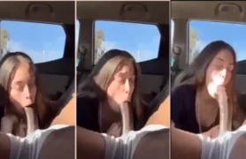 Flagra ousado de uma amadora se divertindo com um membro bem definido dentro do carro