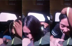 Flagra caseiro de uma garota jovem se divertindo com um rolo dentro do carro