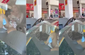 Rolou um vídeo caseiro pegando fogo na internet em que uma mina ebuceta a buceta para o frentista no posto de gasolina!