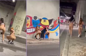 Brida Nunes e sua amiga, de calcinha, dando aquele rolê na rua